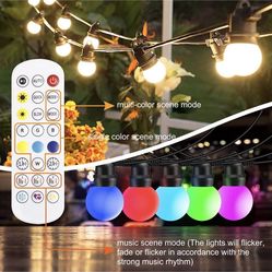 Outdoor String Lights, RGBW 48ft LED Patio Lights, Multi-Color Smart Waterproof, Shatterproof LED Bulbs Works, Dimmable for Birthdays, Weddings, Anniv
