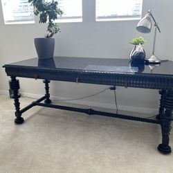 Noir Portuguese Hand Rubbed Black Mahogany Desk Original Price $3800 + Glass Top 