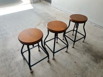DELIVERY AVAIL. - Rustic Industrial Wooden Bar Stools Backless Set of 3
