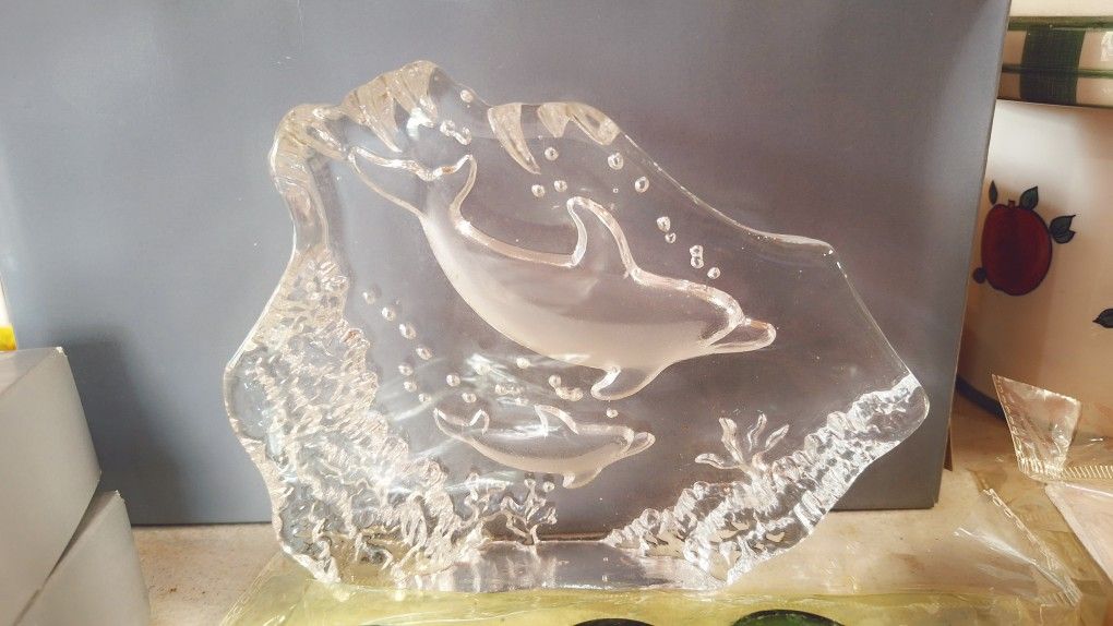 Swimming Dolphins in Vintage Cut Glass or Lead Crysta