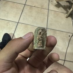 14k Gold Santa Muerte Ring W Stones 