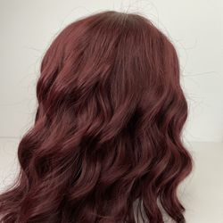 Burgundy Synthetic Wavy Short Wig 