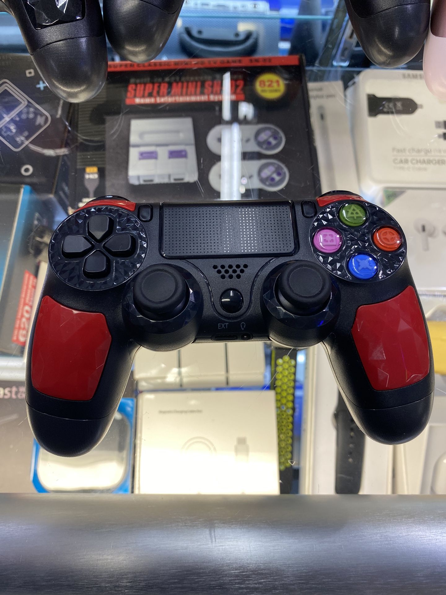 Black With Red Jeweled PS4 Controller