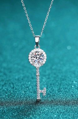 1/2ct Moissanite Key Pendant Necklace 925 Sterling Silver Jewelry