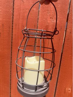 Battery-Operated Rustic Metal Lantern with LED Candle
