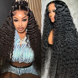 13x6 Lace Front Wigs Human Hair Pre Plucked 26 Inch Deep Wave HD Wigs Human Hair 200 Density NEW
