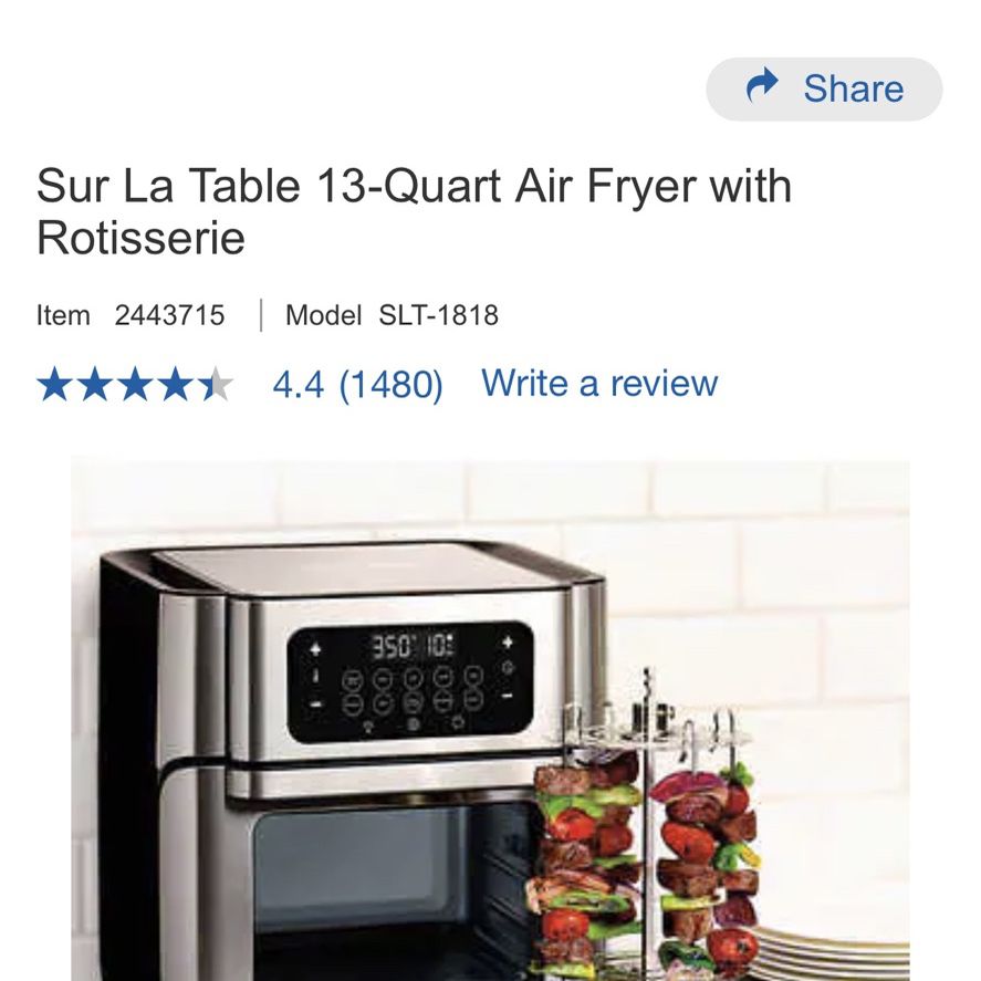 Sur La Table 13-Quart Air Fryer with Rotisserie Item 2443715 Model