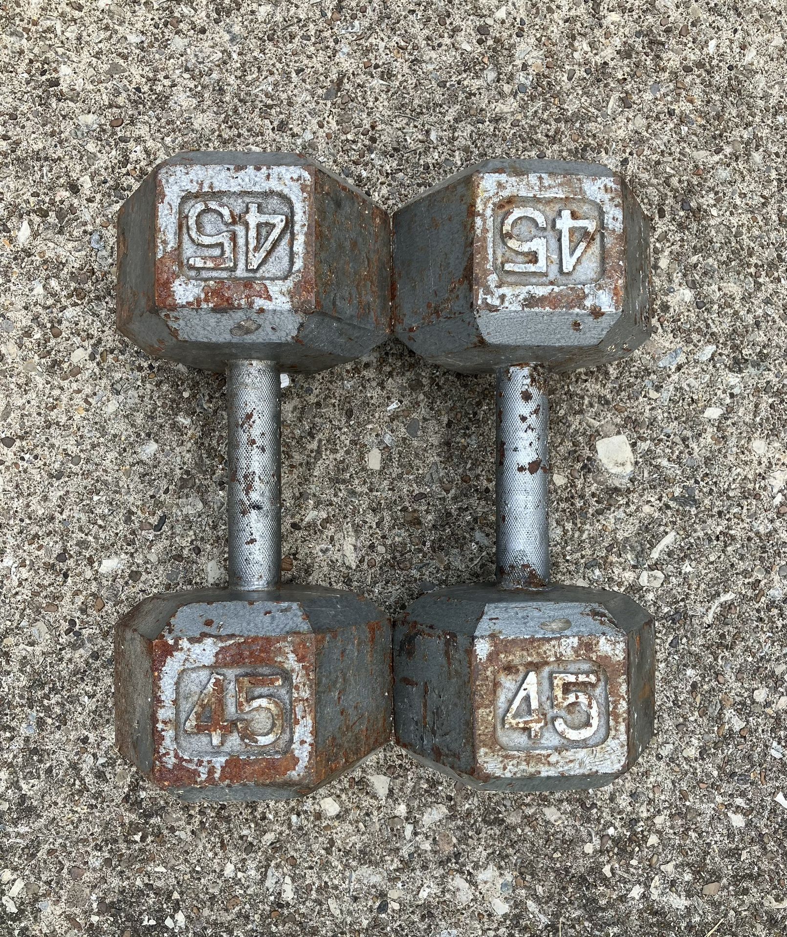Dumbbells 45 lb dumbbell set lbs Cast Iron Hex 45lb pound pounds 45lbs weights weight pair