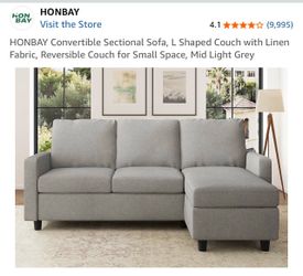 HONBAY Convertible Sectional Sofa, L Shaped Couch with Linen Fabric, Reversible Couch for Small Space, Dark Beige