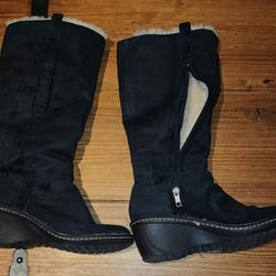 UGG Australia Women's 3342 Suede Sherpa Lined Wedge Heel Tall Boots Black Size 8