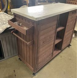 New Assembled Outdoor Kitchen Island 78” w/ Wheels Wooden Grill Cart
