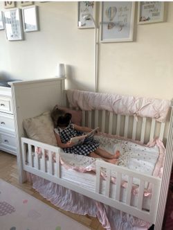Bundle: Pottery Barn Convertible White Crib + Newton Mattress + Covers + Bedding