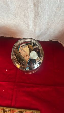 Sm Glass Jar with Vintage Sewing Notions