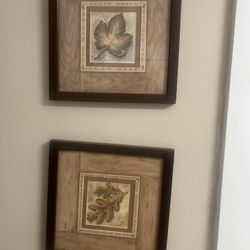 Rustic Botanical Leaf Art Pair – Framed Fig & Oak Leaf Prints with Inspirational Borders
