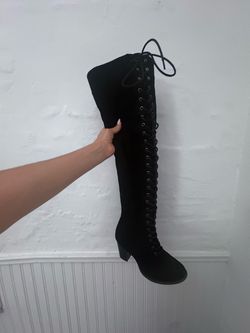 Black Lace-Up Over-the-Knee Boots