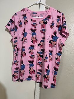 Disney Minnie Mouse All-Over Print Pink T-Shirt New