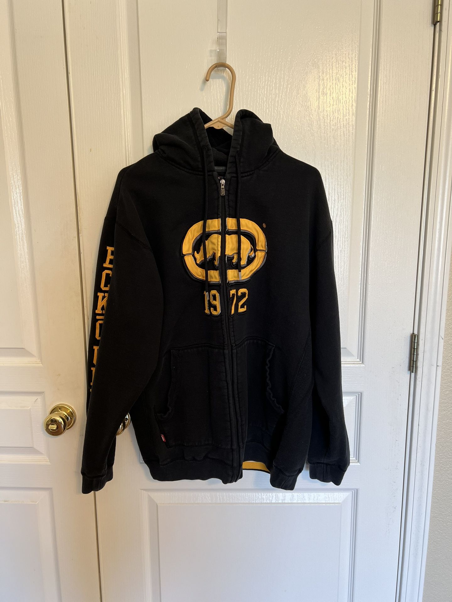 Vintage Y2K Ecko Unltd Black & Gold Zip Up Hoody - Size Large