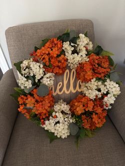 Fall Floral Wreath with Hello Sign