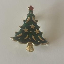 AAI, VTG Women's Green, Gold & Red Christmas Tree Brooch Pin, Size 1  3/4"