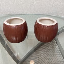 2 Ceramic Coconut Cups With Cracks