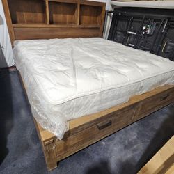 New Oak Wood King Frame Drawers MATTRESS 
