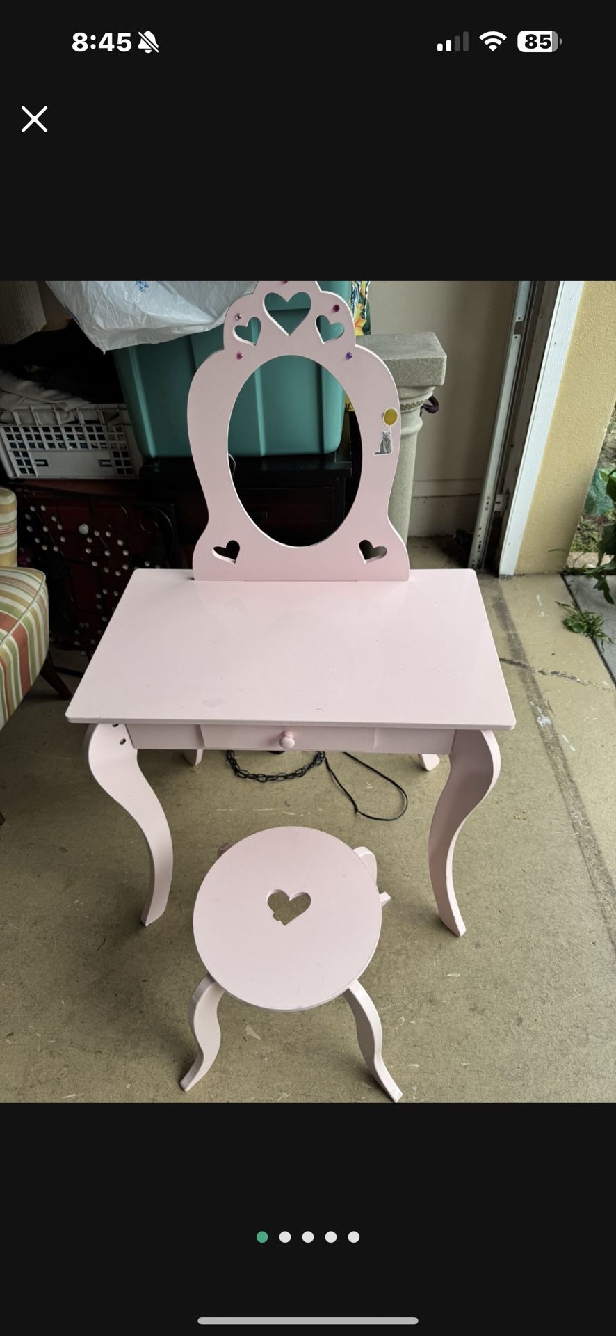 Last Chance Child's Vanity No Mirror Stool 12x12 And Height Is Desk Is 23 In
