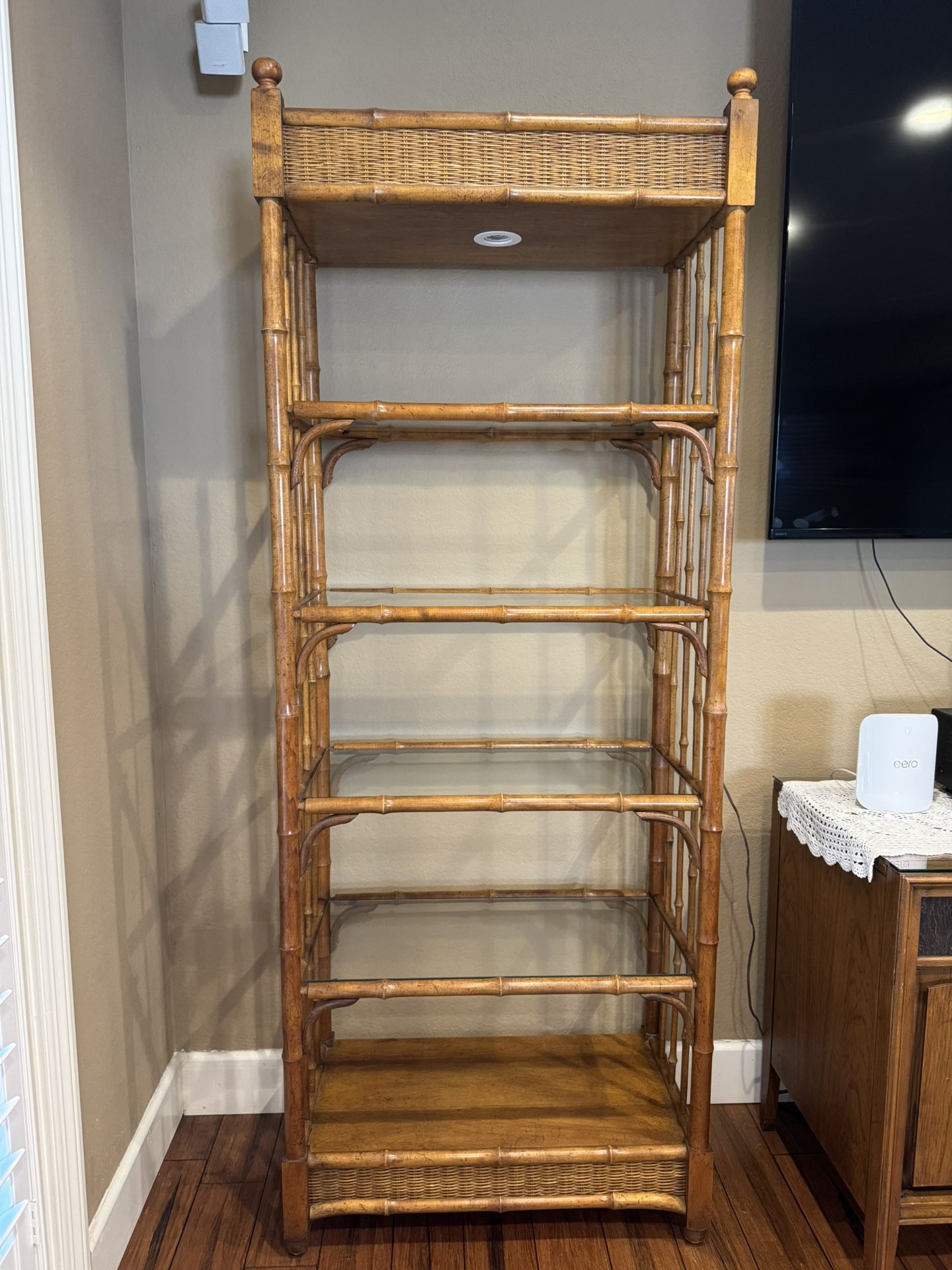 2-Bamboo & Glass Lighted Bookshelves