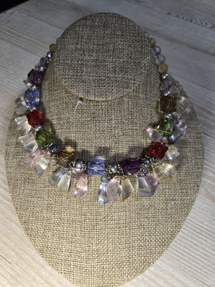 Vintage Multi Color Lucite Bead Choker Necklace