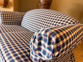 Blue and white sleeper sofa/loveseat