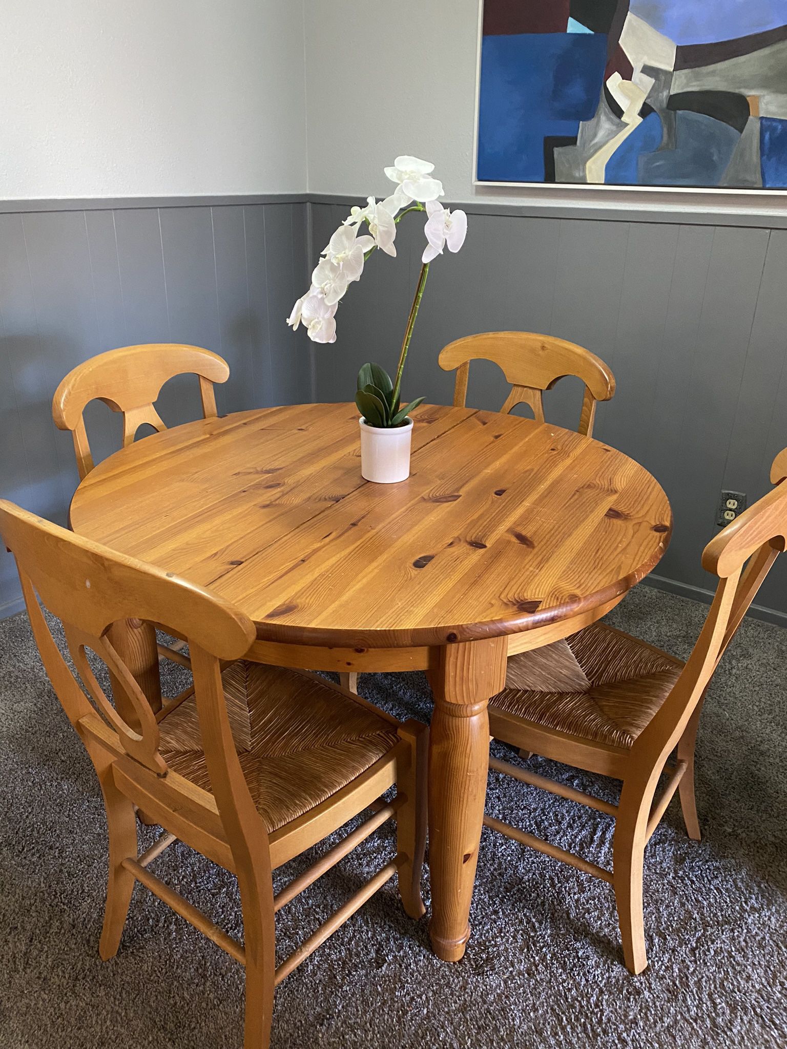 Italian Country Style Wood Table and 4 Chairs