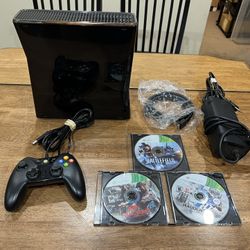 Microsoft Xbox 360 S Slim 250 GB Bundle, Model 1439, 1 Controller, & 3 Games