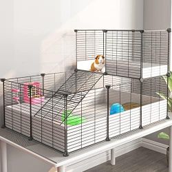 Oneluck Guinea Pig Cage, Indoor Habitat with Waterproof Plastic Bottom,Playpen for Small Pet Bunny, Turtle, Hamster, Loft cage Loft design allows you 