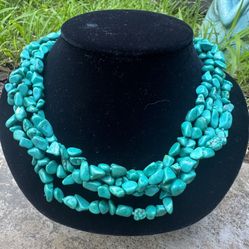Multi-Strand Turquoise Nugget Necklace – Genuine Turquoise – Sterling Silver 925 Clasp