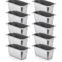 10 Pack Hotel Pans Stainless Steel Steam Table Pan 1/3 Size, 0.8 mm Thick Anti Jam Warming Pans for Food Warmer Restaurant Catering Supplies, 12.8 x 6