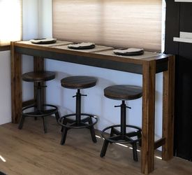 Torjin 72” Long Counter Table And Three Torjin 24” Barstool