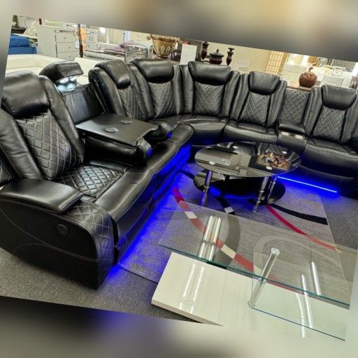 modern black reclining sectional sofa with led light 