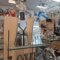 2pc Glass Mirror Candle Holder Set