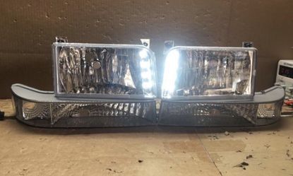 #02 Fit 92-96 Ford F150 F250 f350 Bronco Chrome Amber Headlight Lights Lamp