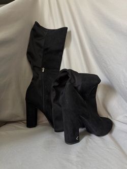 Black Suede Knee High Heeled Boots
