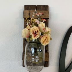 Wood Glass Jar Scone Wall Decoration - 2 Included