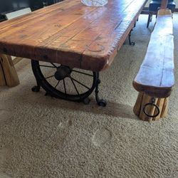 Very large Custom Made beautiful rustic farmhouse dining room table measures 9 ft long 42 in wide 29 in tall