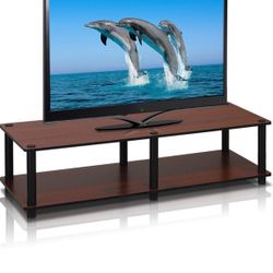 Furinno Just No Tools Dark Cherry Wide Television Stand with Black Tube, Dark Cherry/Black, Wide 41.3"(W)x10.9"(H)x15.6"(D)