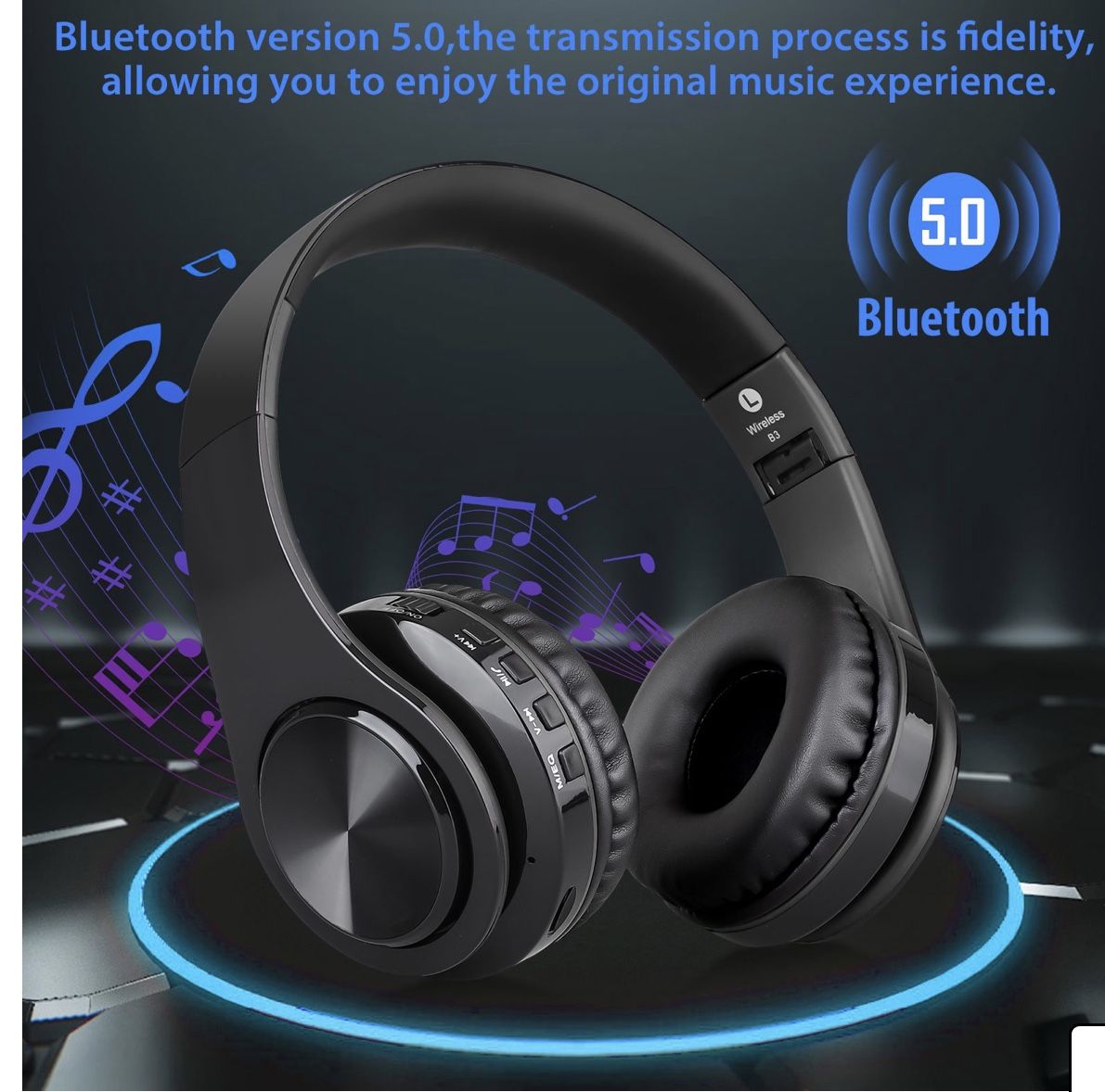 Headphone wireless Bluetooth, microphone, noise cancellation, led light, foldable