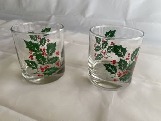 Christmas Poinsettia Set Of 6 3” Glass Cups