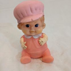 Vintage Old Japan 1968 Lqui Pink Baby Squeaky Toy 
