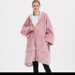 Oversized Wearable Blanket Hoodie Sweatshirt with Zipper, Giant Faux Shearing. Gift for Adults Women