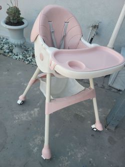 Pink Baby High Chair with Tray and Wheels