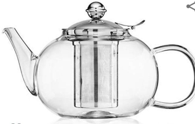 Glass Teapot Kettle with Stainless Steel Infuser - Stovetop Safe - Blooming and Loose Leaf Tea - Large Capacity