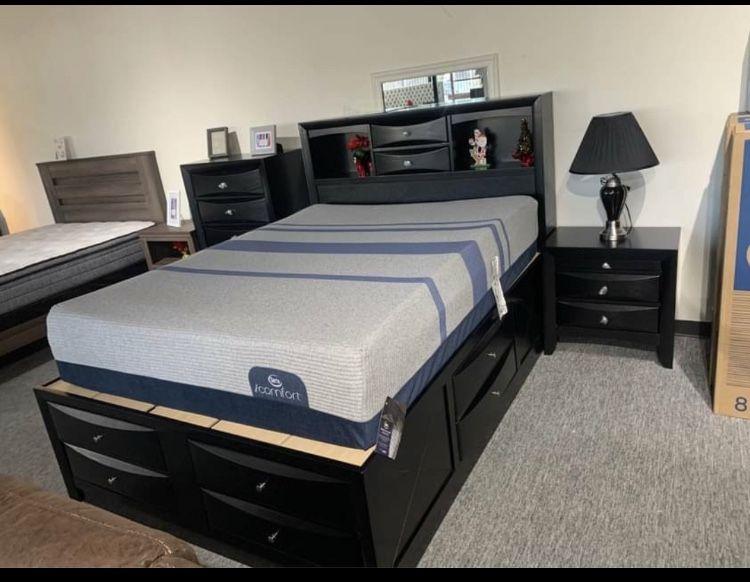 Emily Black Storage Platform Bedroom Set ( Queen, king, twin, full