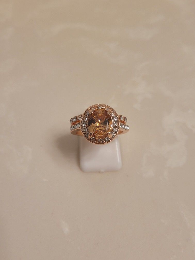 Rose Gold CZ and Topaz Ring Size 6.5
